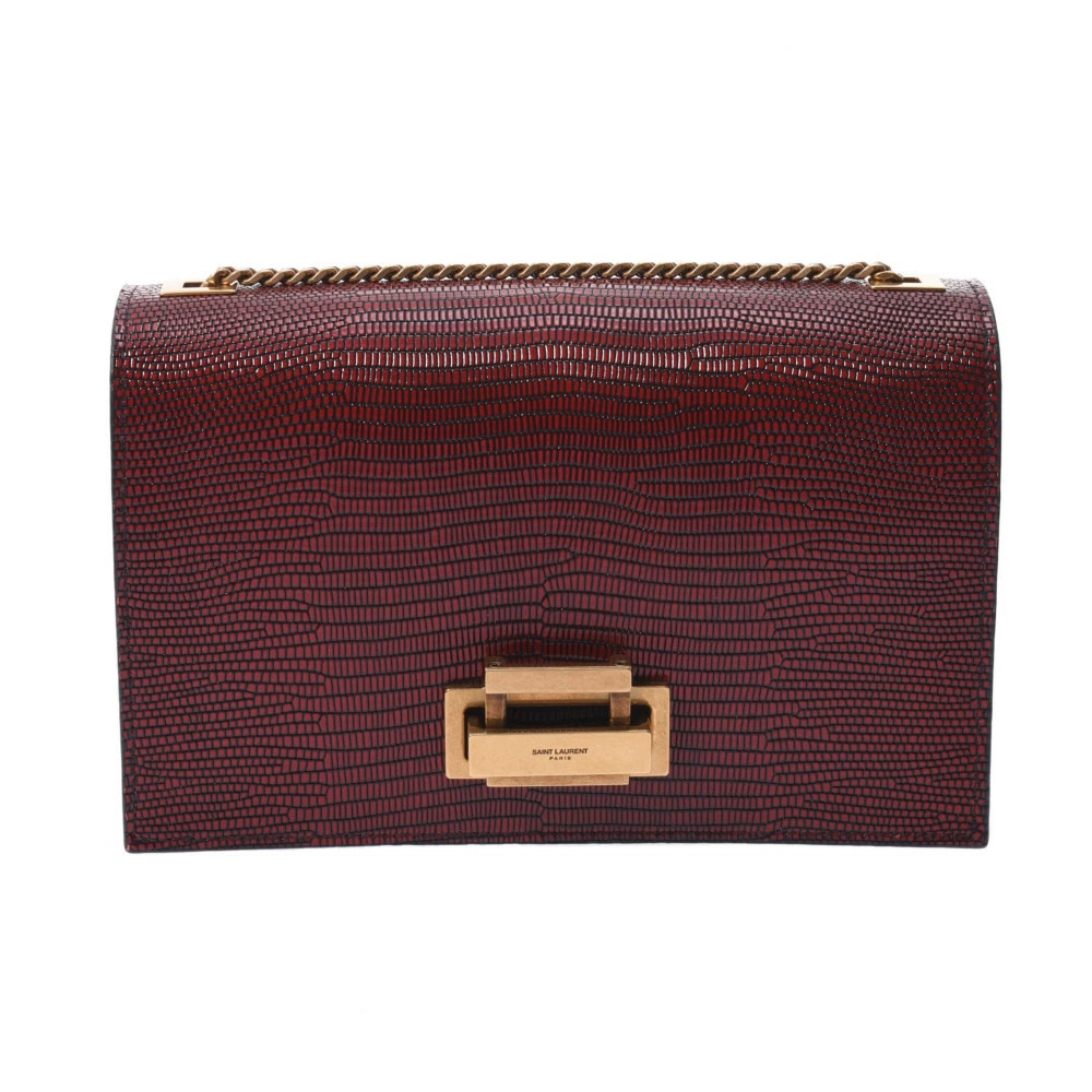 SAINT LAURENT Chain Shoulder Bag Bordeaux Purple Red Leather Embossed